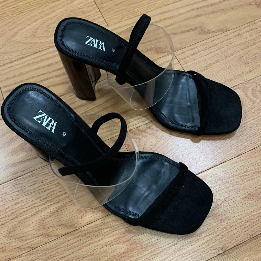 Zara Minimalist Tortoiseshell Methacrylate Heel Sandals - Picture 4 of 12
